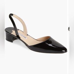 Manolo Blahnik Aspro Black Patent Slingback Block Heel Pumps Size 39.5